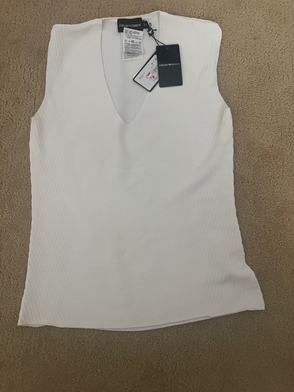 Emporio Armani Cream V-Neck Sleeveless Knit Tank